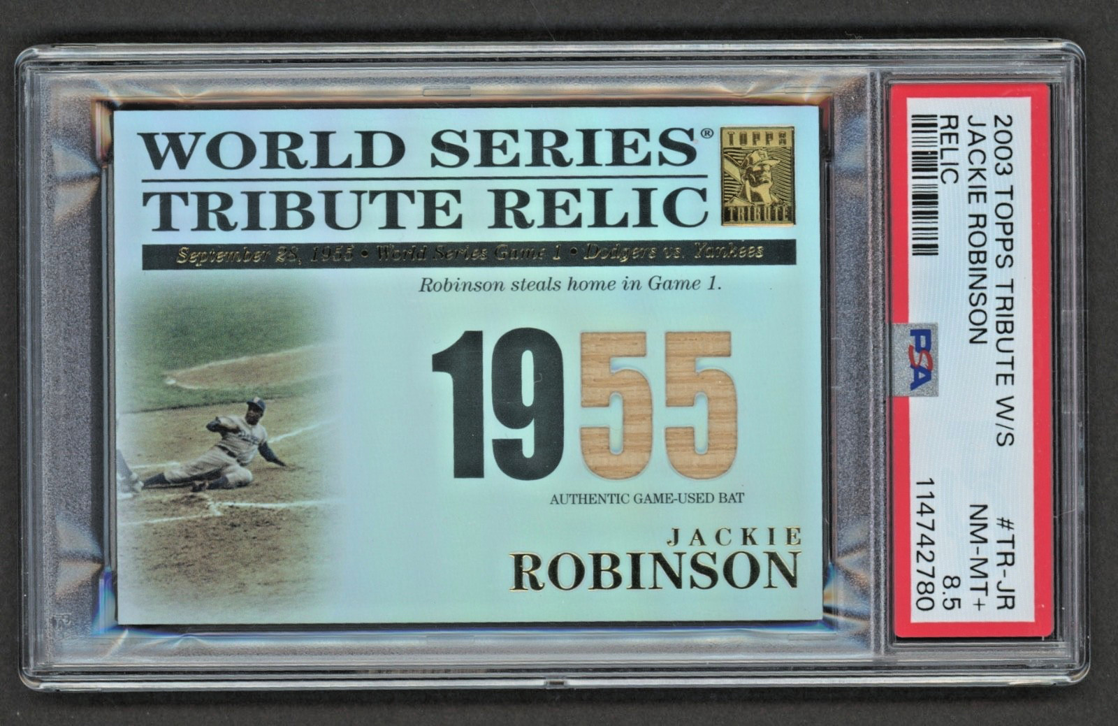 2003 Topps Tribute W/S #TR-JR JACKIE ROBINSON Relic #344/425 PSA 8.5 NM-MT+