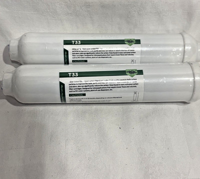 2 Pack Inline T33 Post Carbon Water Filter Fridge Cartridges 1/4'' Quick Connect