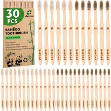 30 Pack Bamboo Toothbrushes Medium Bristles Eco Friendly Biodegradable Bulk Set