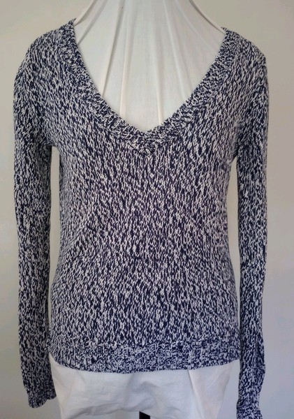 Tigerlily Ladies Jumper Large SLIM FIT Navy White Boho Cotton Knit Sweater