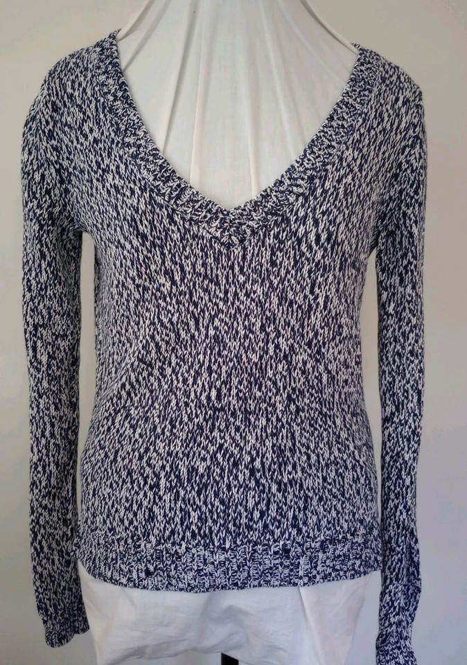 Tigerlily Ladies Jumper Large SLIM FIT Navy White Boho Cotton Knit Sweater