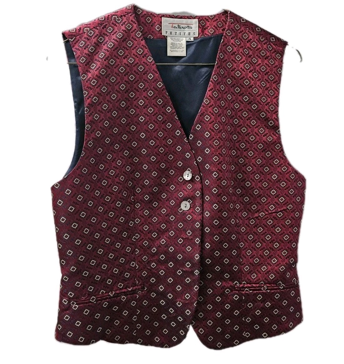 Talbots Petites Patterned Vest 2 Button Burgandy … - image 3