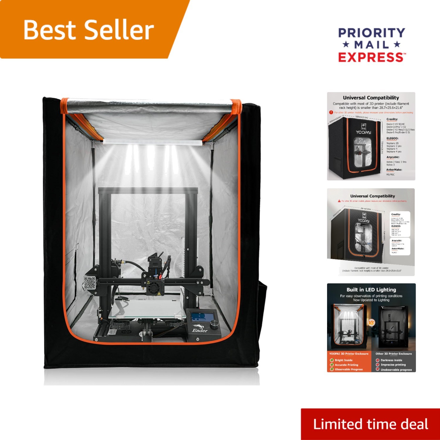 Constant Temperature 3D Printer Enclosure with LED - Compatible with Creality