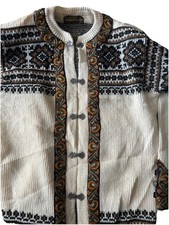 Vintage Nordstrikk Wool Cardigan Nordic Sweater Pewter Clasp Made In Norway 40