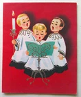 Choir boys singing glitter stand collars vintage Christmas greeting card #A27