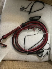 Genuine Leather 10 Ft Para cord Bullwhip Indiana Jones Style  Red Black KK2