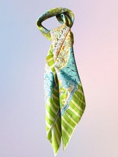 Vintage 100 Silk Scarf Lrge 34"x35" Vibrant Colors Luxury Hand-Rolled Hems Boho