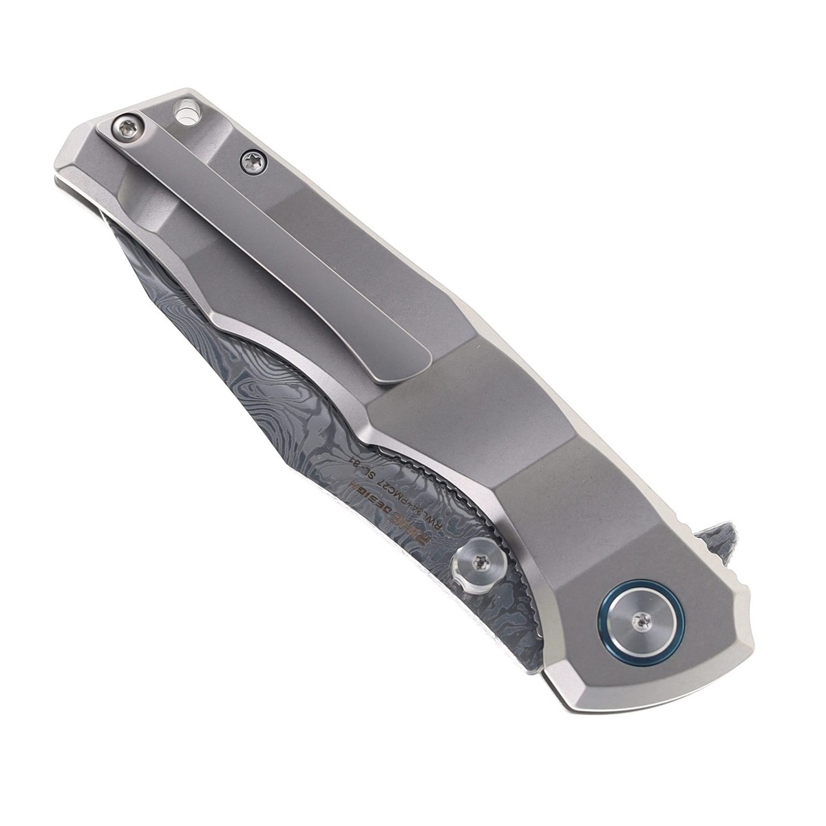 SixLeaf Folding Knife Gray Ti Handle Damascus RWL34-PMC27 SL-81