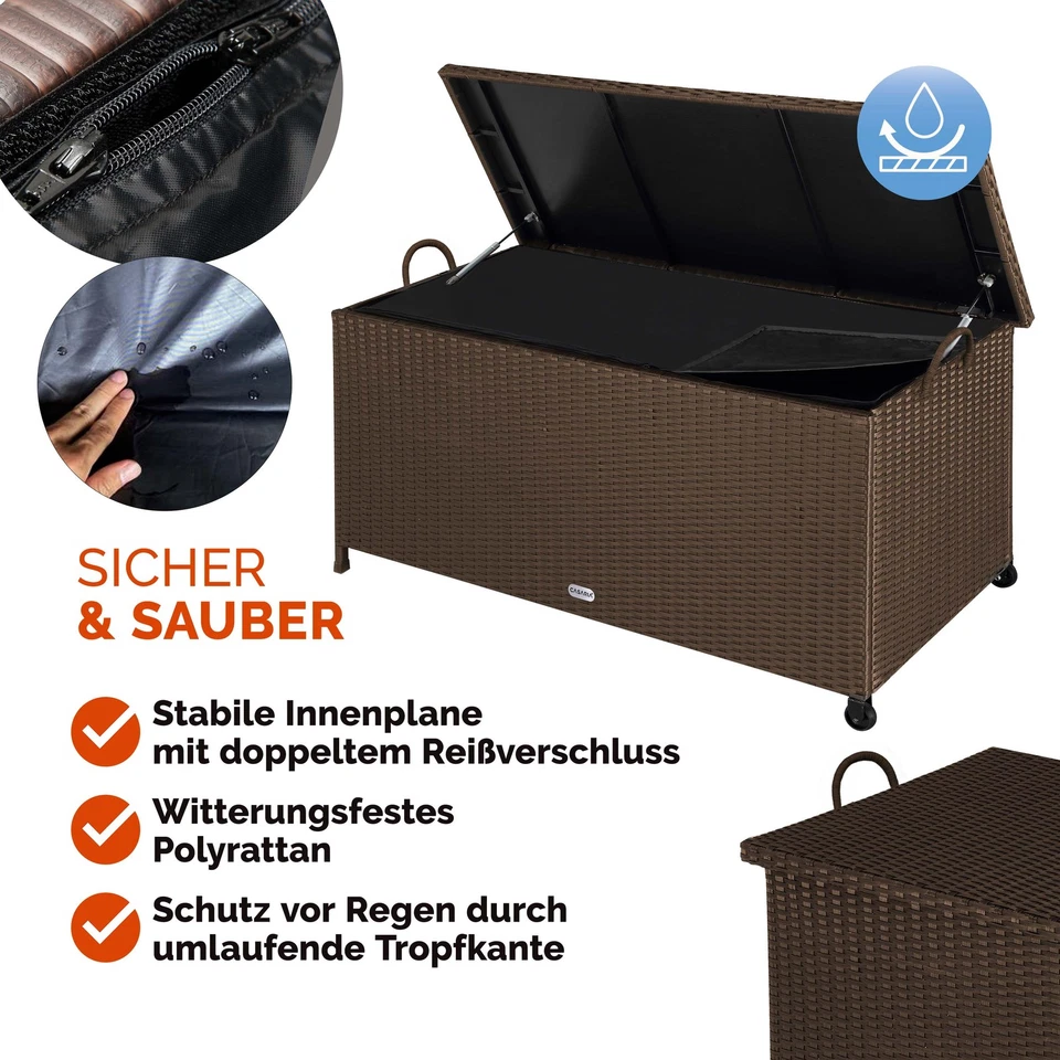 CASARIA® Gartenbox Auflagenbox Polyrattan 2 Rollen 2 Gasdruckfedern Garten Truhe - Bild 3 von 4