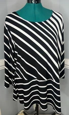 inc international concepts, 3X, Black & White Striped, Scoop Neck 3/4 Sleeve Top