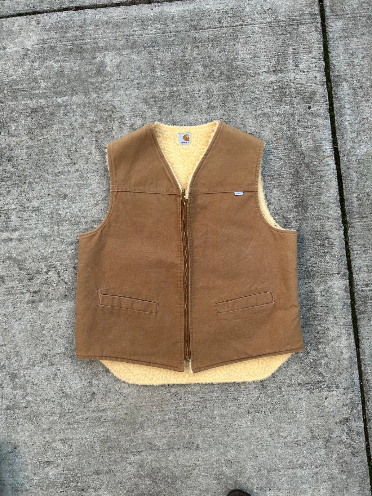 Vintage 70s 80s Carhartt USA Workwear Outdoors Painted Mens Sherpa Lined Vest XL