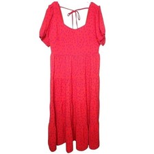 BTFBM Tiered Maxi Dress Red Purple Polka Dots Puff Sleeve Cottage Boho XL