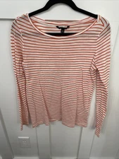 Women’s Banana Republic Striped Long Sleeve T Shirt-Boatneck-Small-Orange&White