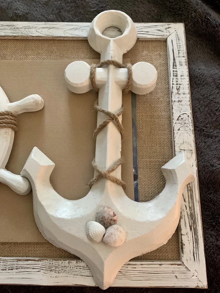 Настенное искусство морское тропическое искусство 3 предмета в рамке искусство с якорем и корабельное колесо - Изображение 4 из 4