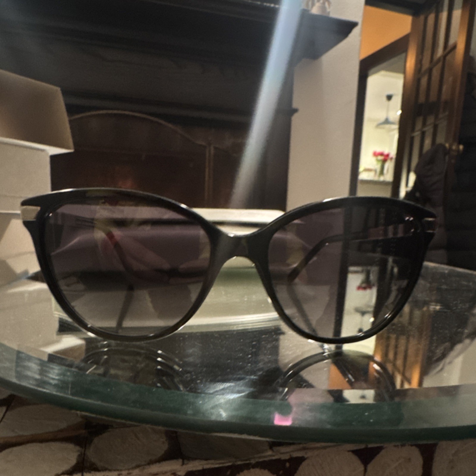 Burberry womens Cat Eye Sunglasses Black Frame Striped Gray Gradient Lens thumbnail 3