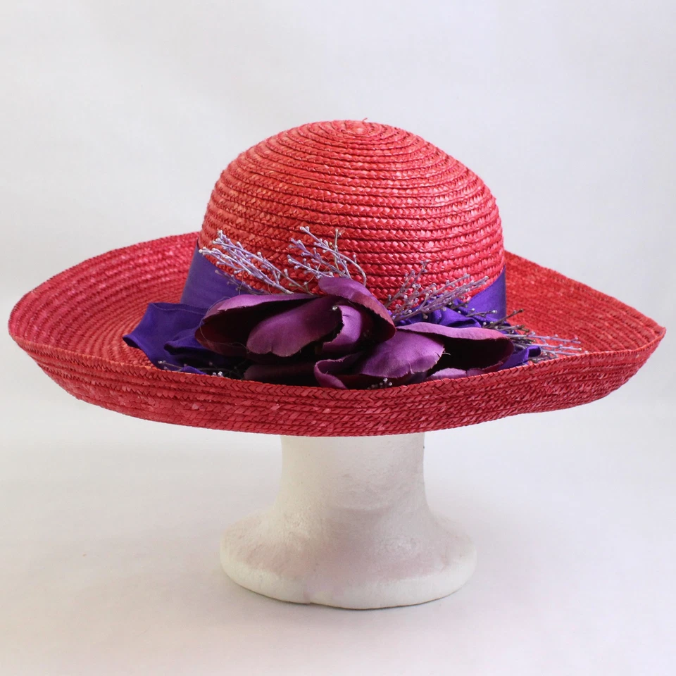 Sombrero de verano de paja tejido rojo para mujer The Scala Collection talla única Foto 2 de 4