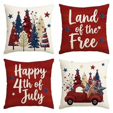 Happy 4th of July Land of The Free USA Trees Throw Pillow Covers, 18 x 18