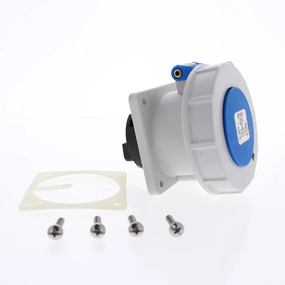 Receptáculo de pasador y manga impermeable Bryant IEC 30A 250V salida hembra 2P3W 330R6W Foto 3 de 4