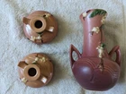 1 Roseville Snowberry Pink Vase 1V2-7", 2 Roseville Candle Holders 1CS1