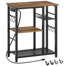 Movable Bakers Rack, Microwave Stand with Charging Station, Kitchen Storage R...