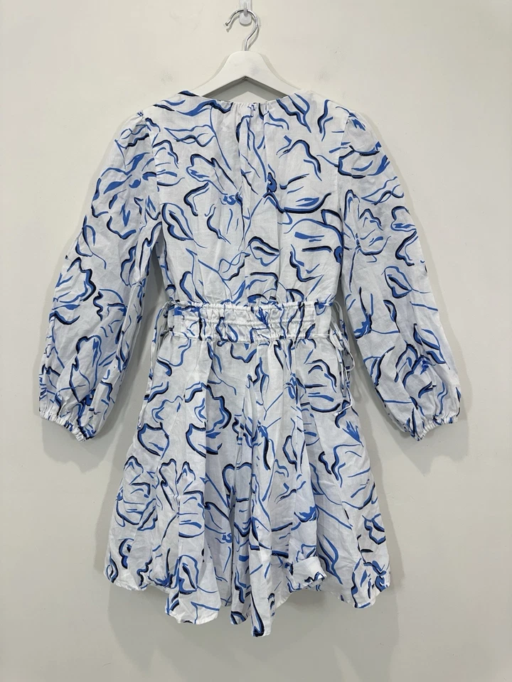 Country Road Abstract Floral Tie Detail Mini Dress Women AU 6 Puff Sleeve Lined - image 2 of 4