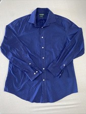 Lauren Ralph Lauren Shirt Mens 16 34/35 Dark Blue/White Squares Long Sleeve