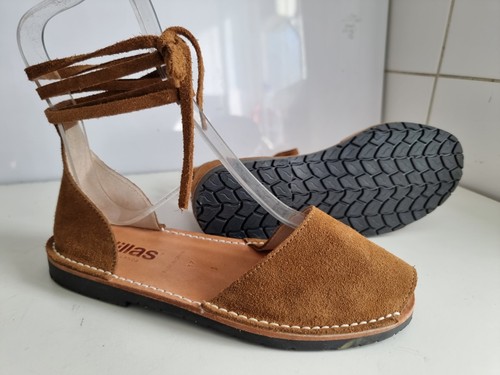 SANDALI SLINGBACK ESTIVI SOLILLAS UK 4 EU 37 DONNA MARRONI PELLE SCAMOSCIATA PIATTI - Foto 4 di 15