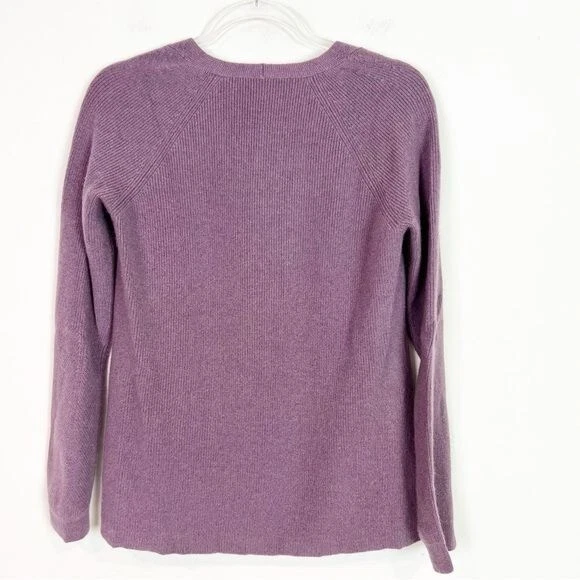 SUÉTER MUJER REBECCA MINKOFF CACHEMIR PÚRPURA MANGA LARGA ACANALADO CUELLO EN V TALLA XS Foto 4 de 4