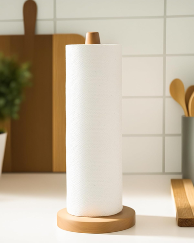 Wooden Paper Towel Holder Stand - Kitchen Paper Hanger Rack Bathroom Towel Roll - Picture 4 of 12