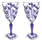 Coppia Di Calici Da Vino Murano Viola Dipinti A Mano Con Stelo Leggero