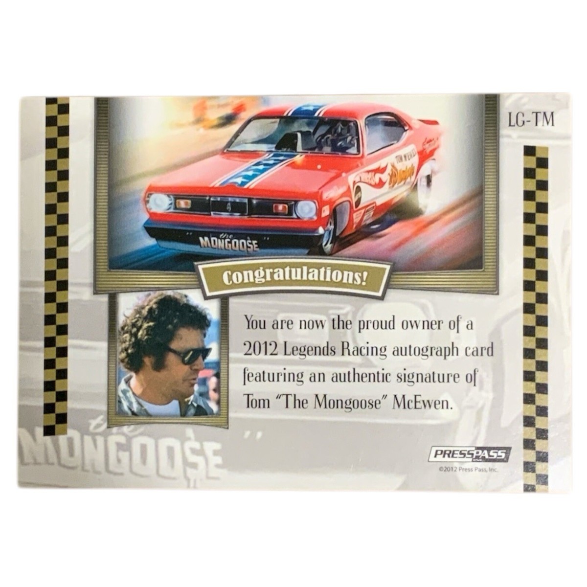 直筆サイン入り Manuel Gottsching Blackouts 2012 Press Pass Legends: #LG-TM Tom The Mongoose McEwen