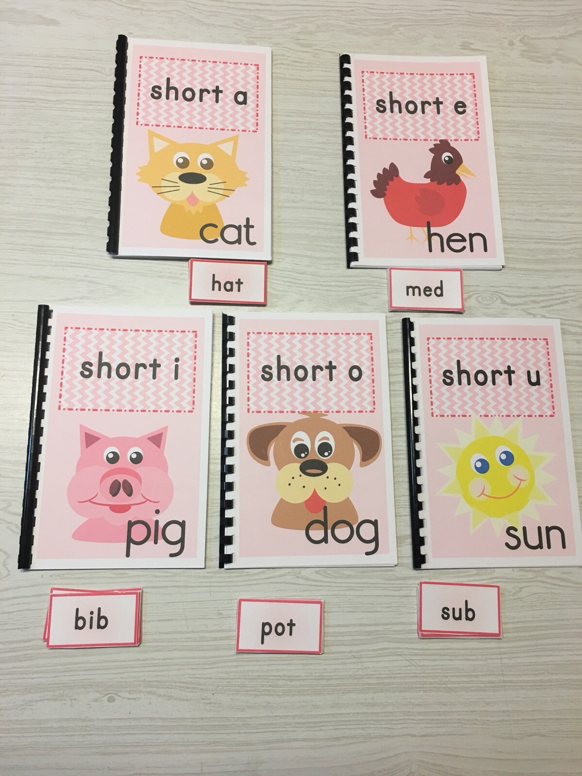 Libri didattici interattivi per bambini - Set di vocali corte con 60 schede laminate foto 2