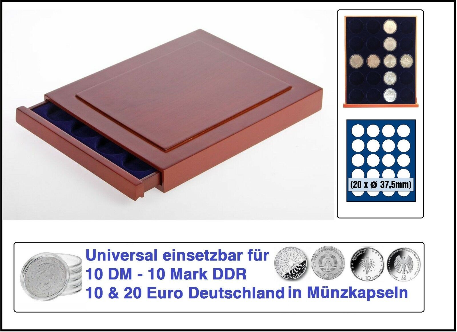Look Holz Münzbox Für 20x 10 DM Mark DDR 10 - 20 Euro in Münzkapseln 32,5 PP 
