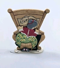 Vintage Emgee Wood Shelf Sitter Lady Playing Jingle Bells Piano Mice Christmas