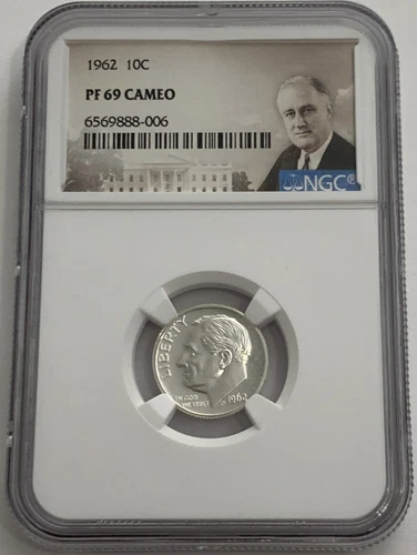 1962 NGC PF69 Cameo 90% Proof Silver Roosevelt Dime Portrait
