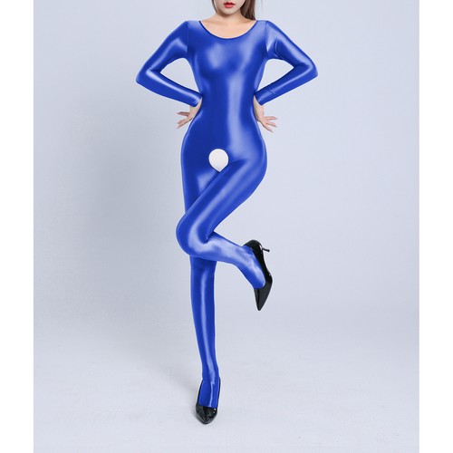 Womens Glossy Long Sleeve Full Body Jumpsuit Crotchless Catsuit Stretchy Cutout - Bild 44 von 93