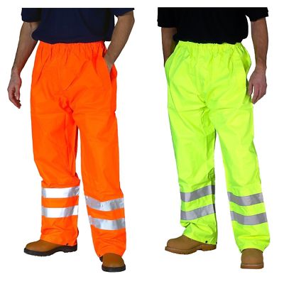 HI VIZ WASSERDICHTE HOSE HOSE ARBEITSKLEIDUNG ORANGE GELB BAUSTELLE ARBEIT ÜBERHOSE