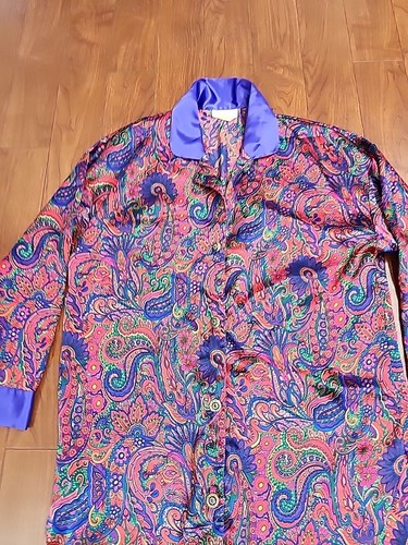 Vtg Victoria's Secret Gold Label satin Floral Button Paisley Night Shirt P/S - Picture 2 of 6