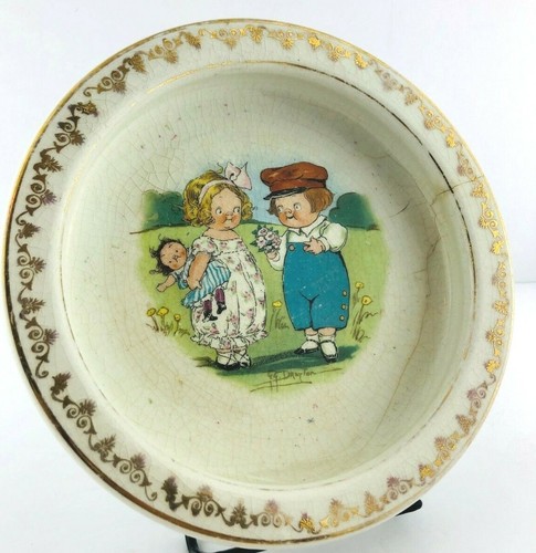 Campbell Soup Kids Bowl D.E. McNicol and Buffalo Pottery Flowers Vintage