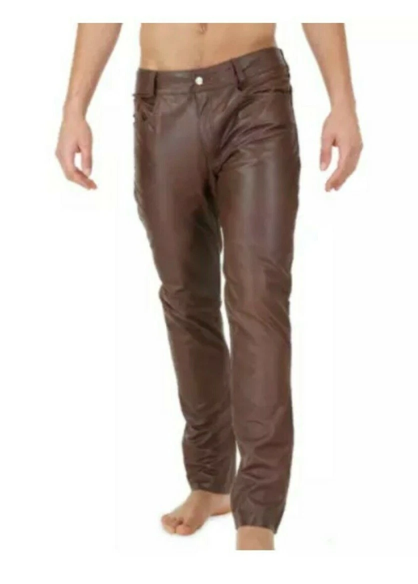 Men's Genuine Leather Pant Jeans Style 5 Pockets Motorbike Brown Pants New
Opens in a new window or