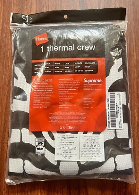 Supreme Hanes Bone Thermal Crew FW23 Size LG Black/White (Sold Out