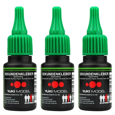 Sekundenkleber 3 * 20g dickflüssig Cyanacrylat EVERGLUE / YUKI-MODEL Universal