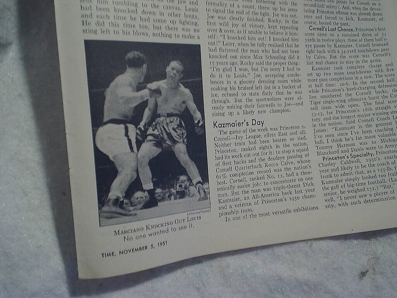 1951 ROCKY MARCIANO KNOCKING OUT JOE LEWIS ARTICLE ONLY, Madison Square Garden
