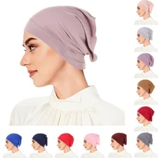 Muslim Women Inner Hijab Tube Bone Bonnet Hat Underscarf Wrap Turban Solid Color