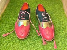 Handmade Women Wing Tip Leather Suede Brogue Multicolor Dress Lace Up Shoes