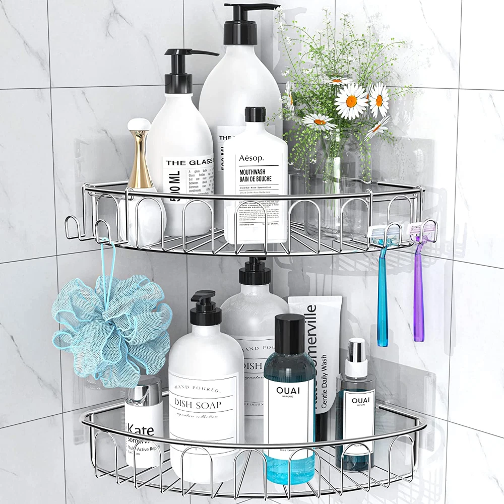 2-Pack Adhesive Corner Shower Shelf , Shower Organizer Corner