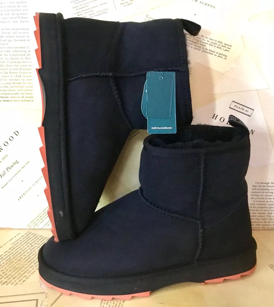 Emu Australia Sharky Mini Boots Shearling Lined Water Resistant Black 40 / 9 NWT