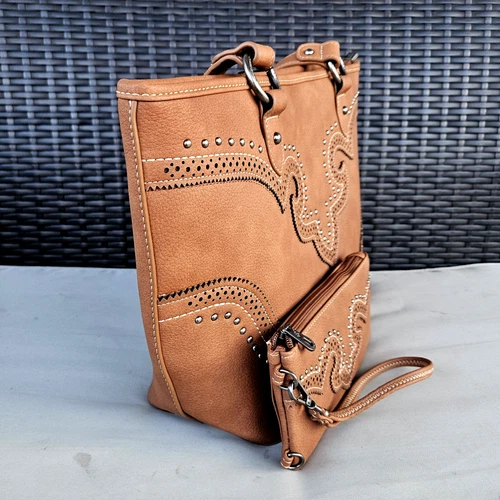 American Bling Concealed Carry Purse and Wallet Scroll Tooling Western Bag Brown - Picture 4 of 13