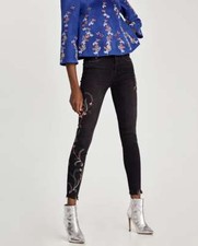 70 Zara THE SKINNY JEANS WITH FLORAL EMBROIDERY-black-ref 3175/245-sz 4, 6-NWT