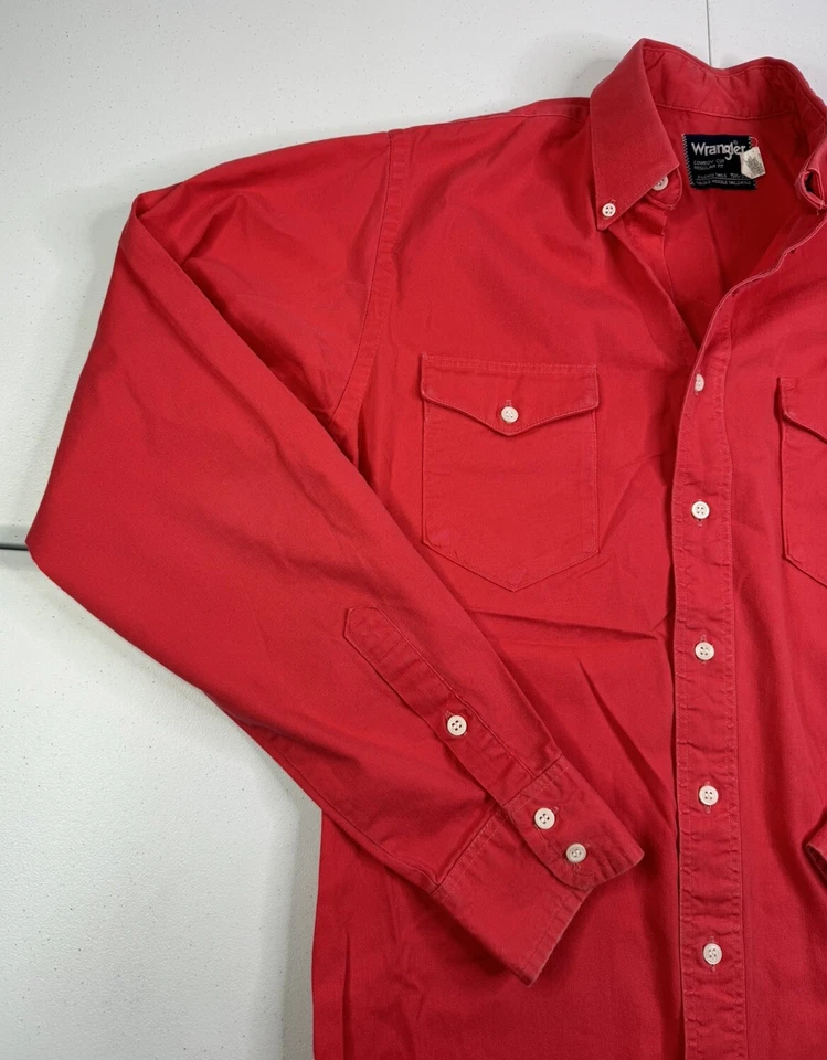 Vtg Wrangler Mens Coral Pink Cowboy Cut X-Long Tails Western Shirt USA Made M-L - Image 4 of 4